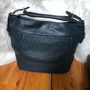 Deux Lux Blue Woven Leather Bag NWT